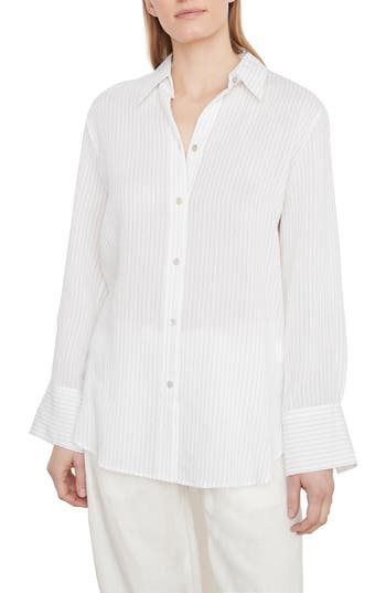 Shop Vince Pinstripe Shirt In Optic White/black St