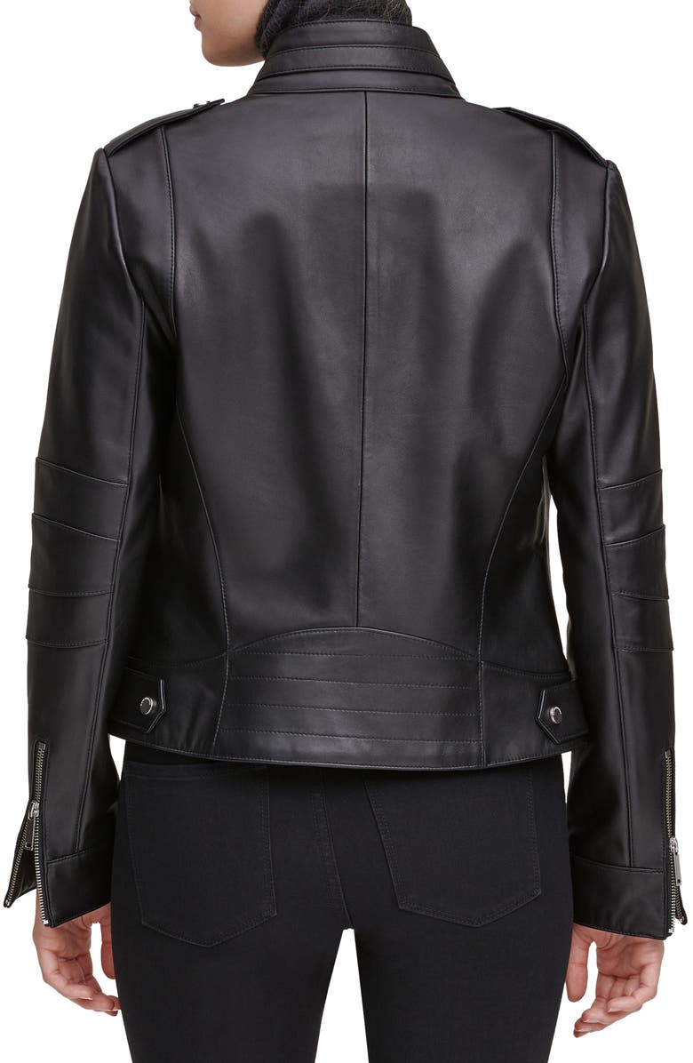 MARC NEW YORK Stand Collar Leather Moto Jacket, Alternate, color, BLACK
