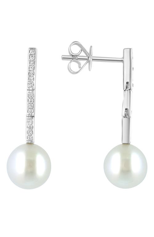Effy Sterling Silver Diamond & 8mm Freshwater Pearl Drop Earrings In White