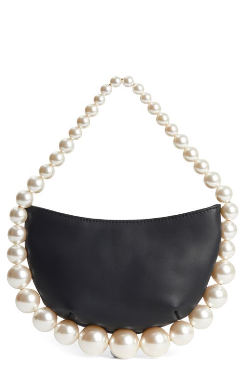 L'alingi Eternity Imitation Pearl Top Handle Leather Bag in Black