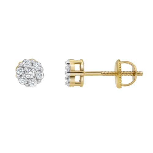 Shop Luvmyjewelry Medi 14k Yellow Gold Diamond Cluster Earrings