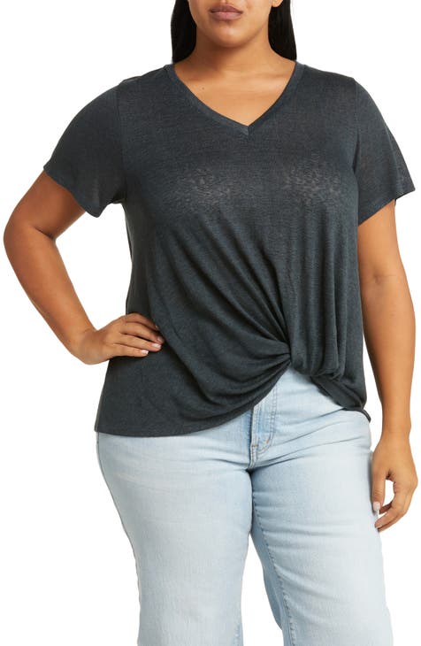 V-Neck Twist Hem T-Shirt (Plus)