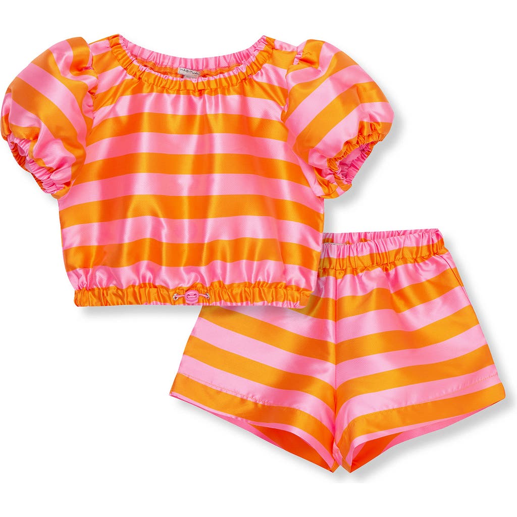 Habitual Kids Kids' Stripe Top & Shorts Set In Orange/pink Stripe