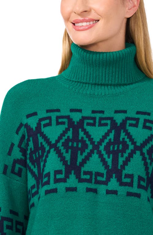 Shop Cece Fair Isle Turtleneck Sweater In Lush Meadow Green