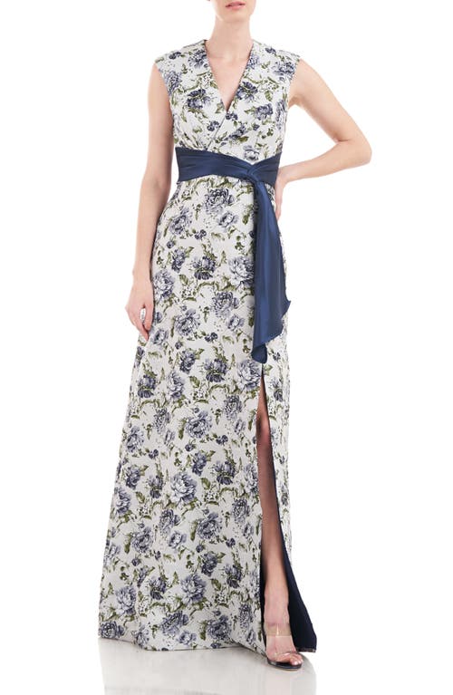 Kay Unger Ainsley Floral Gown in Midnight Green