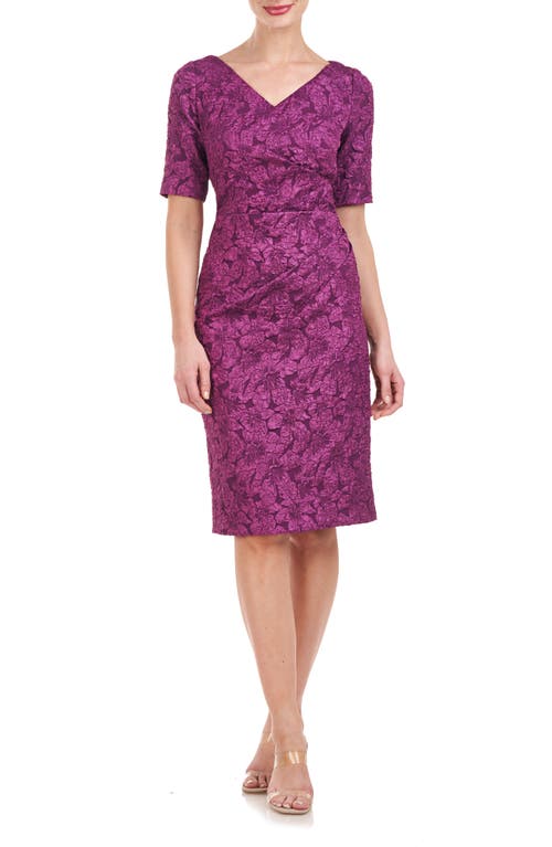 JS Collections Gianna Jacquard Floral Sheath Dress in Grape Kiss