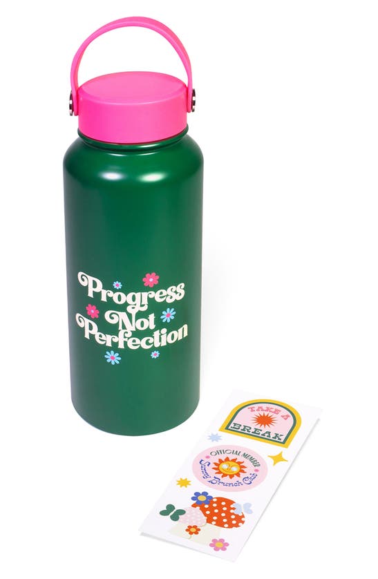 Ban.do Progress Not Perfection Stainless Steel Water Bottle & Stickers In Green Tones