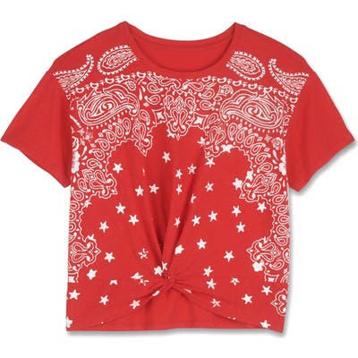 Lucky Brand Bandana Print Knot Front T-Shirt, Red