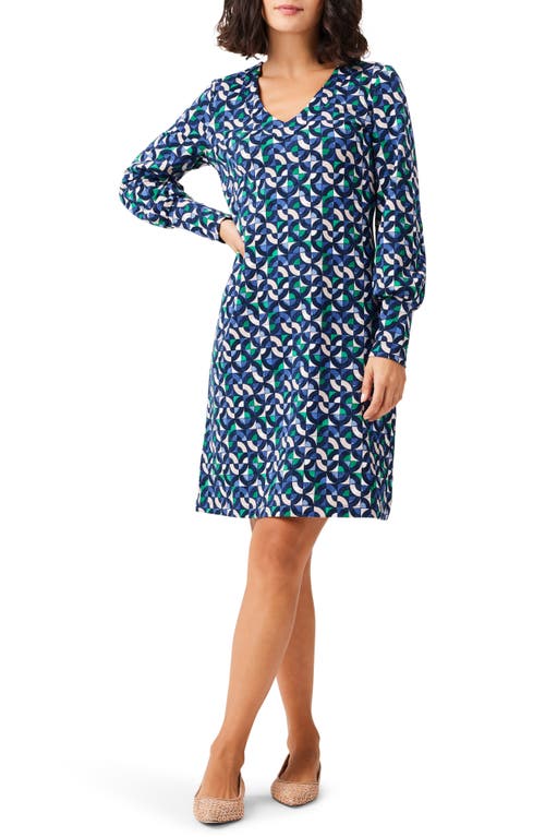 NIC+ZOE Geo Waves Cruise Long Sleeve Shift Dress in Blue Multi at Nordstrom, Size X-Large