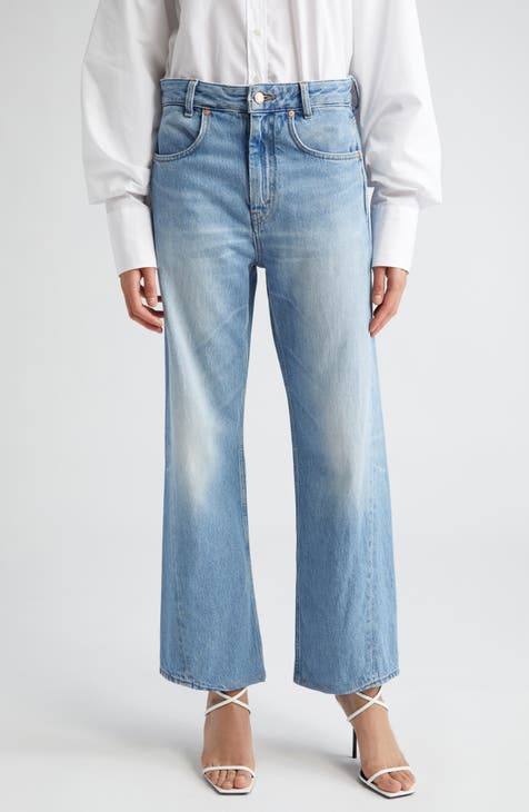 PROSPERITY DENIM Seamed Split Hem Crop Flare Jeans in Blue