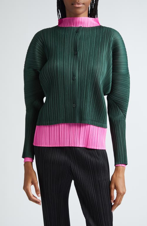 Shop Issey Miyake Pleats Please  Monthly Colors October Pleated Cardigan In Deep Green