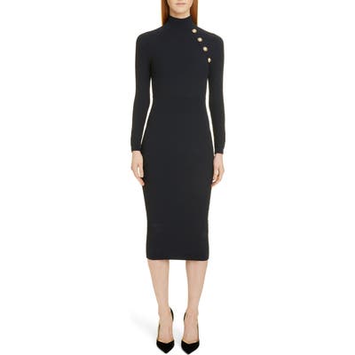 Balmain Diamond Knit Long Sleeve Sweater Dress, 8 FR - Black