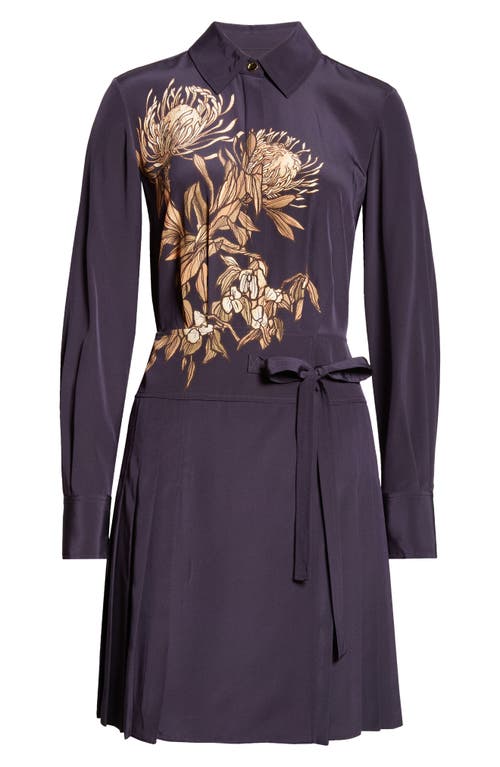 Shop Jason Wu Collection Placed Floral Print Long Sleeve Silk Shirtdress In Navy/rose Pink Multi