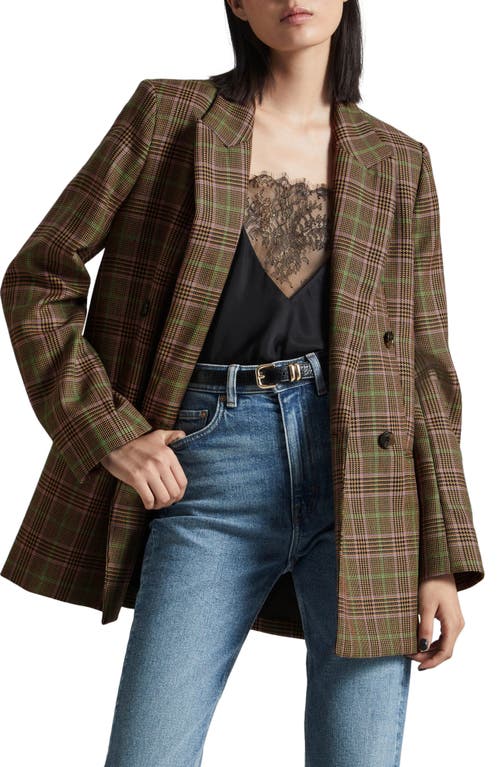 & Other Stories Plaid Oversize Wool Blazer Brown Check Lilacgreen Stripes at Nordstrom,