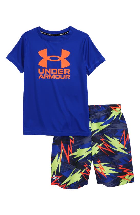 Under Armour Kids' Rowdy Bolts Rashguard & Swim Trunks Set In Royal