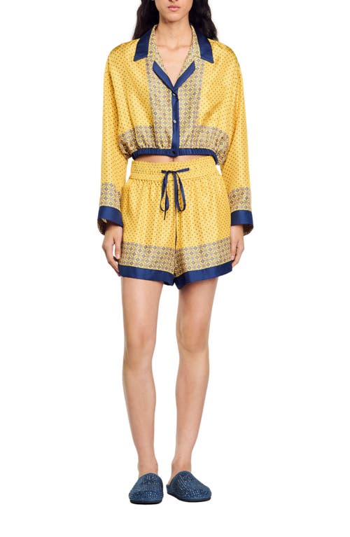 Shop Sandro Flowing Patterned Shorts In Yellow/blu