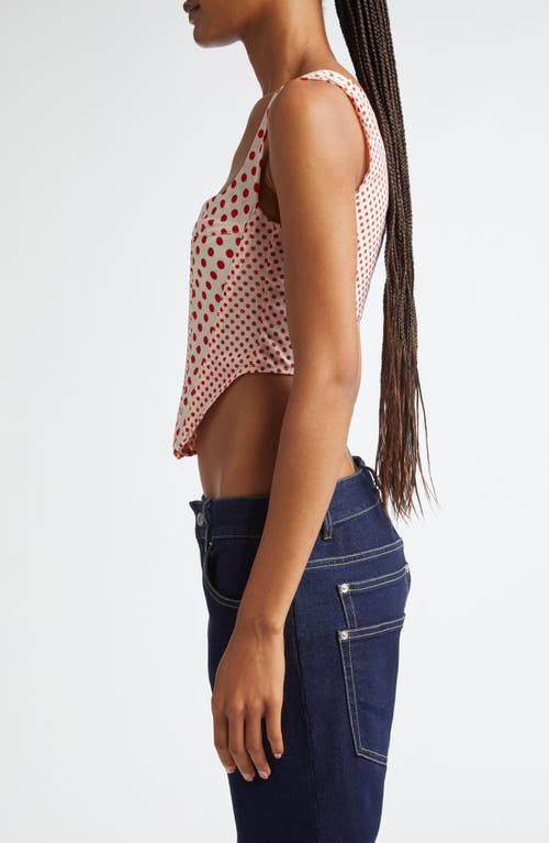 Shop Miaou Campbell Polka Dot Powermesh Corset Top In Off White/red Polka Dot