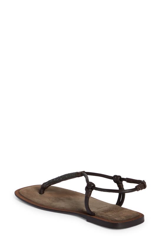 Brunello Cucinelli Woman Thong Sandal Dark Brown Size 8 Leather In Brown