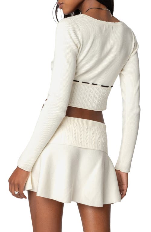 Shop Edikted Andie Crop Long Sleeve Knit Top In Cream