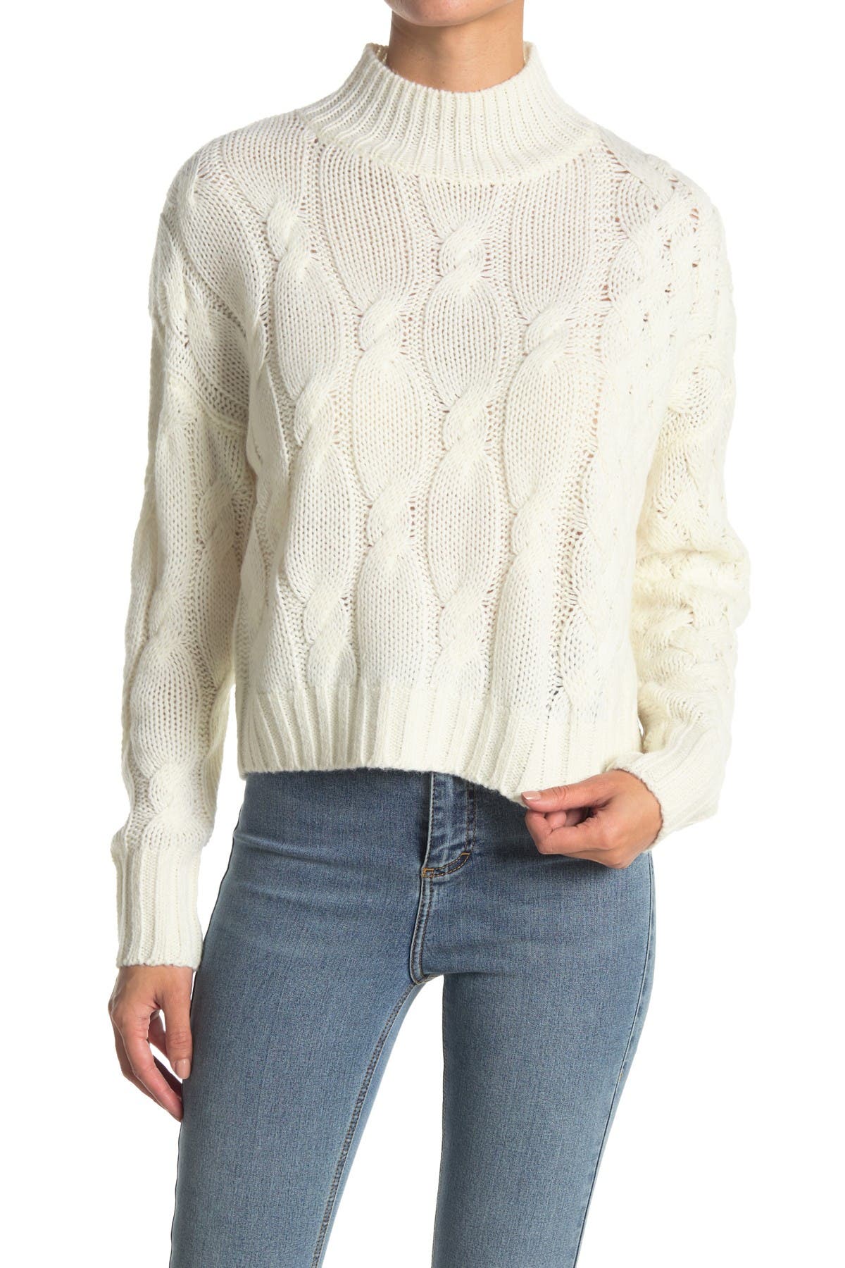 white cashmere cable knit sweater