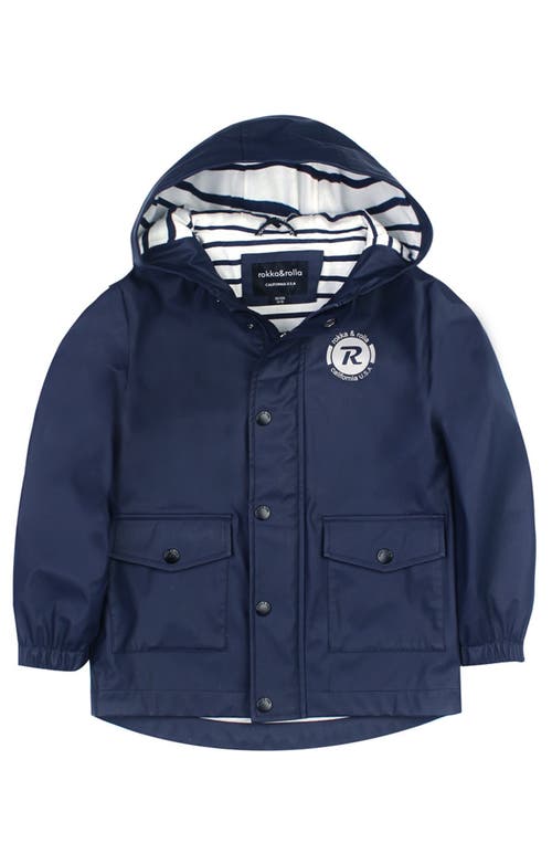 Rokka&rolla Kids' Waterproof Rain Coat Rubberized Jacket In Peacoat Navy