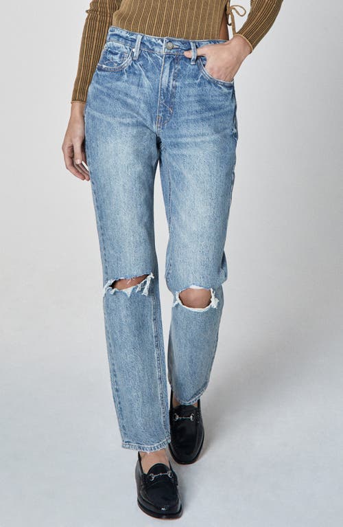 Shop Unpublished Willa Ripped High Waist Straight Leg Jeans In Medium Blue