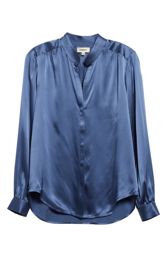 Shop L Agence Bianca Silk Satin Blouse In Blue Horizon