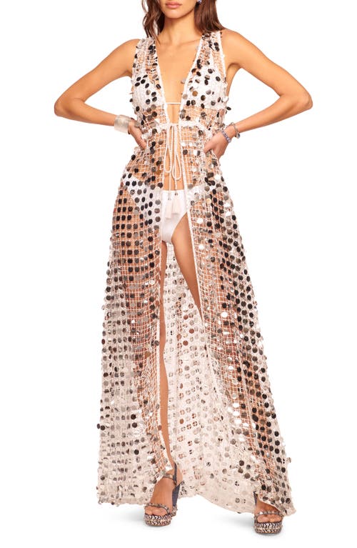 Ramy Brook Michaela Sequin Sheer Cover-Up Maxi Dress Silver Pailette Mesh at Nordstrom,