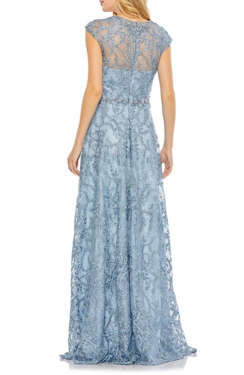 Shop Mac Duggal Embellished Embroidered Evening Gown In Slate Blue