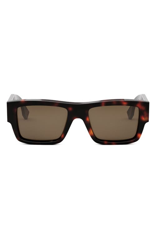 Fendi The  Signature 53mm Rectangular Sunglasses In Red Havana/brown