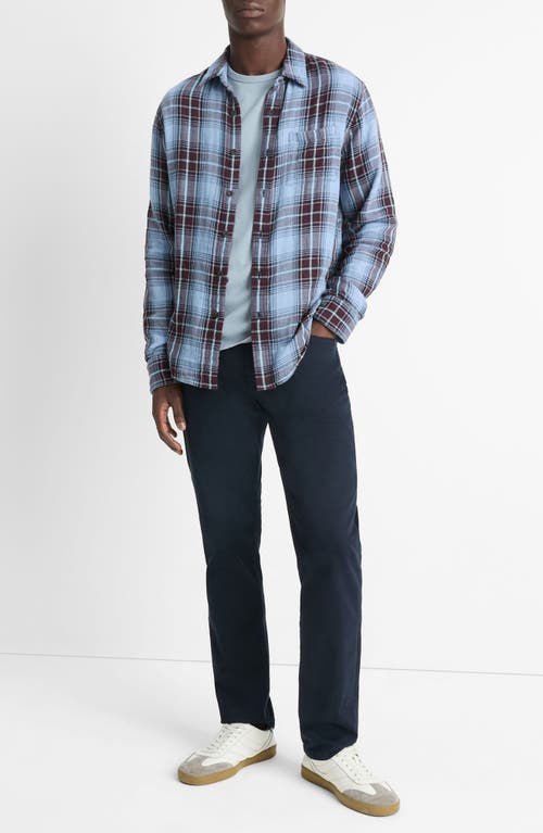 Shop Vince Napa Plaid Twill Button-up Shirt In Blue Cloud/malbec