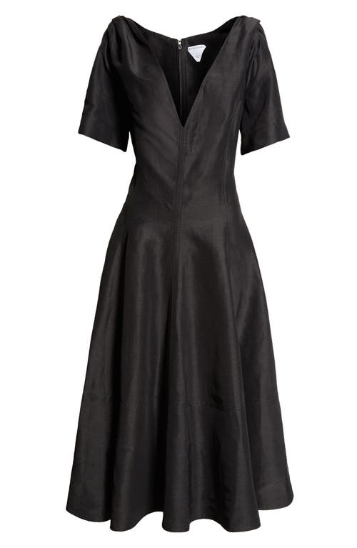 Shop Bottega Veneta Knot Detail Plunge Neck Midi Dress In 1000 Black