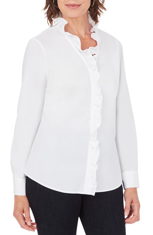 Foxcroft Gwen Stretch Ruffle Button-Up Shirt in White