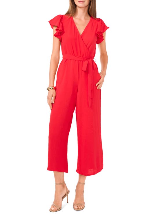 Vince Camuto Flutter Sleeve Wide Leg Jumpsuit In Red