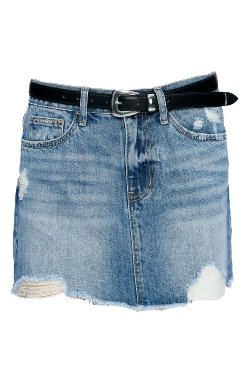 Shop Bayeas Anna Distressed Denim Miniskirt In Medium Blue