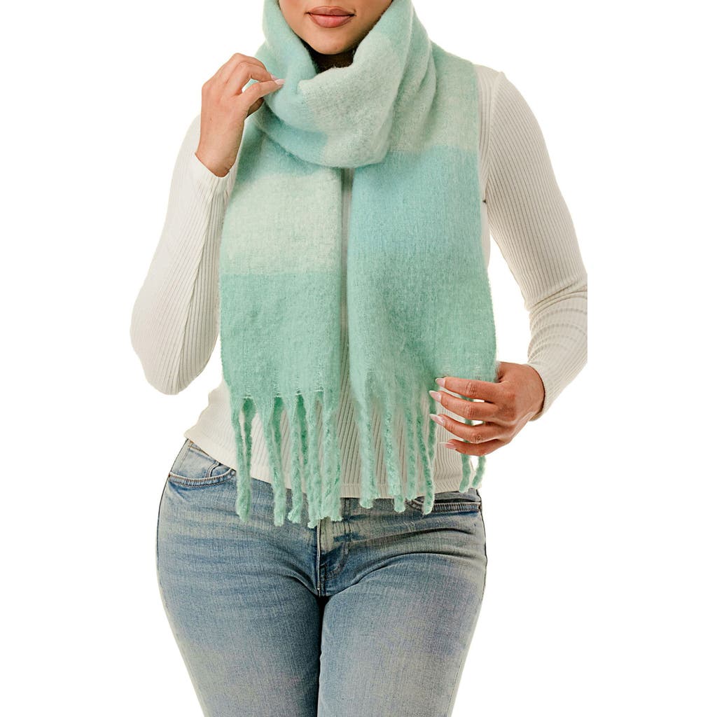 Marcus Adler Colorblock Check Fringe Scarf In Aqua