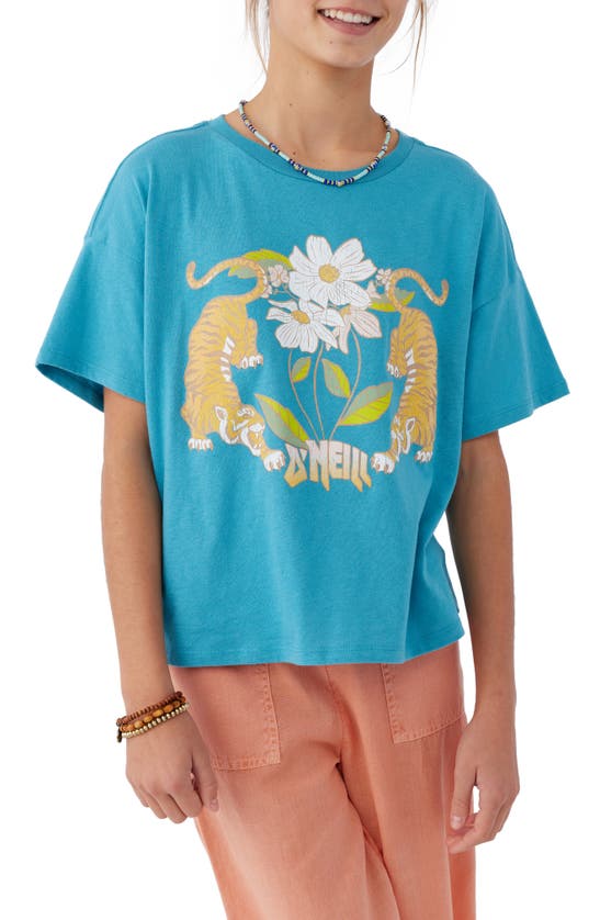 O'neill Kids' Tiger Prowl Cotton Graphic Tee In Blue Moon