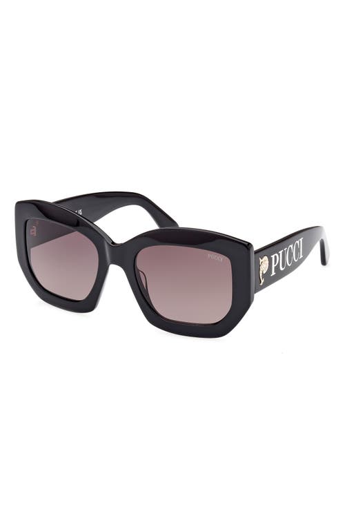 Pucci Women's Shiny Black & Smoke Gradient Geometric Sunglasses In Black/gold/gradient Smoke