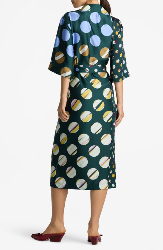 Shop St John Collage Dot Colorblock Wrap Dress In Spruce Multi