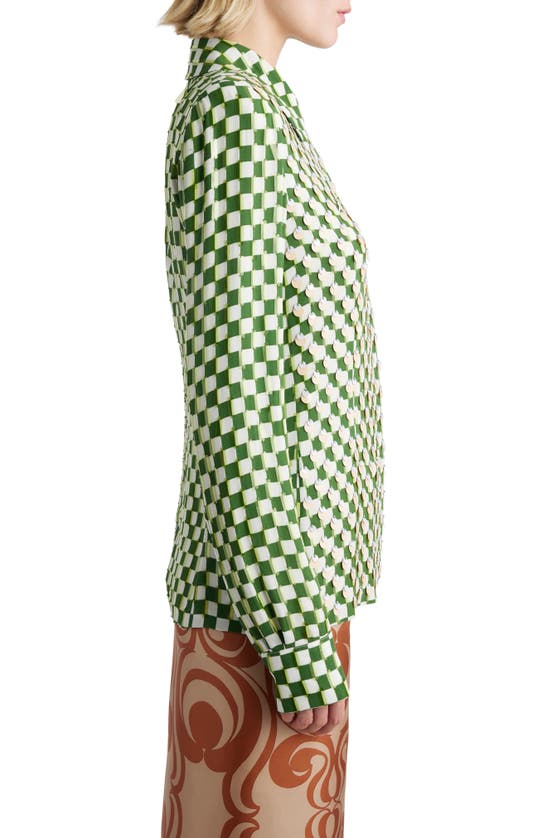 Shop Dries Van Noten Paillette Warped Check Button-up Shirt In Green