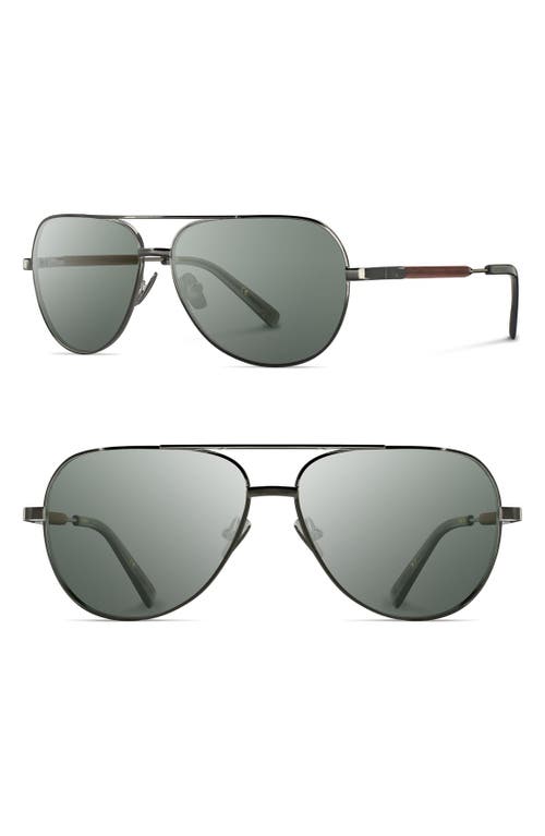 'Redmond' 58mm Titanium & Wood Sunglasses in Black Chrome/Mahogany/Green