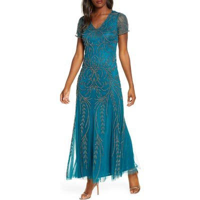 Pisarro Nights Beaded Mesh Gown