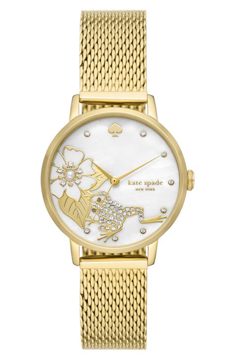 metro frog & flower mesh bracelet watch, 34mm