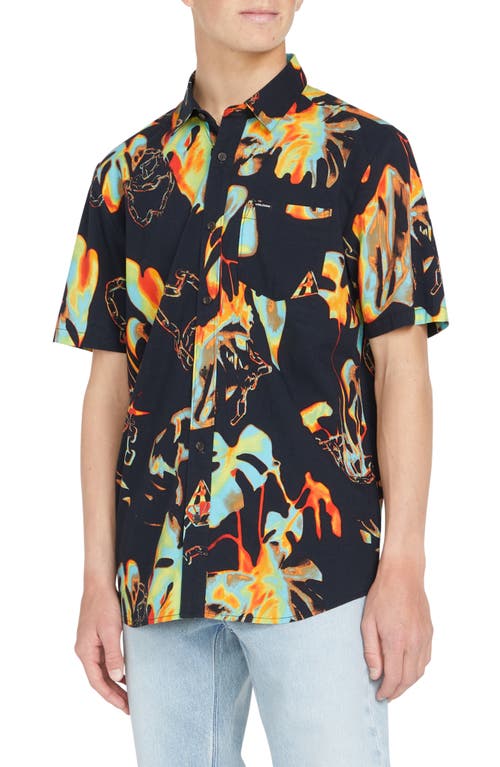 Volcom Paradise Bound Short Sleeve Button-Up Shirt in Black at Nordstrom, Size Large