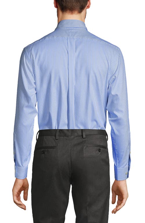 Lands' End Traditional Fit Solid No Iron Supima Pinpoint Buttondown Collar Dress Shirt In Clear Blue/white Stripe