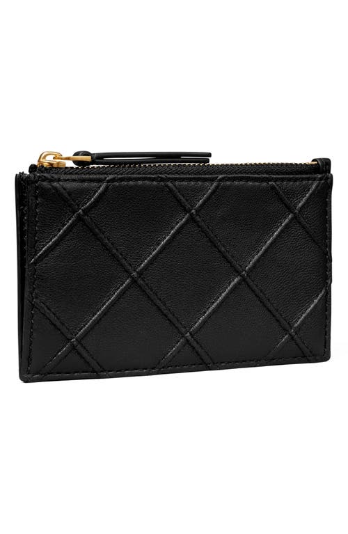 Tory Burch Fleming Quilted Leather Zip Card Case In Black