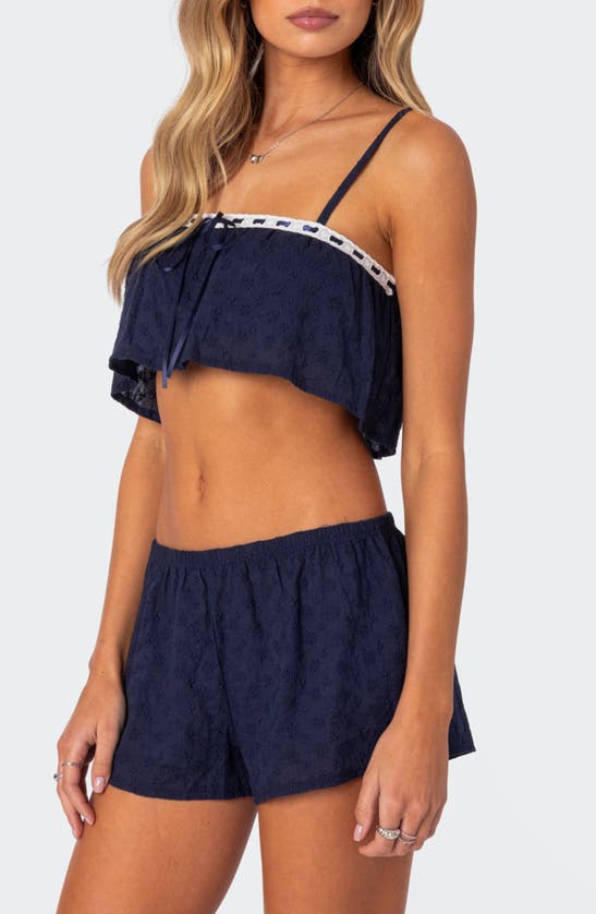 Shop Edikted Edan Cotton Eyelet Crop Top In Navy