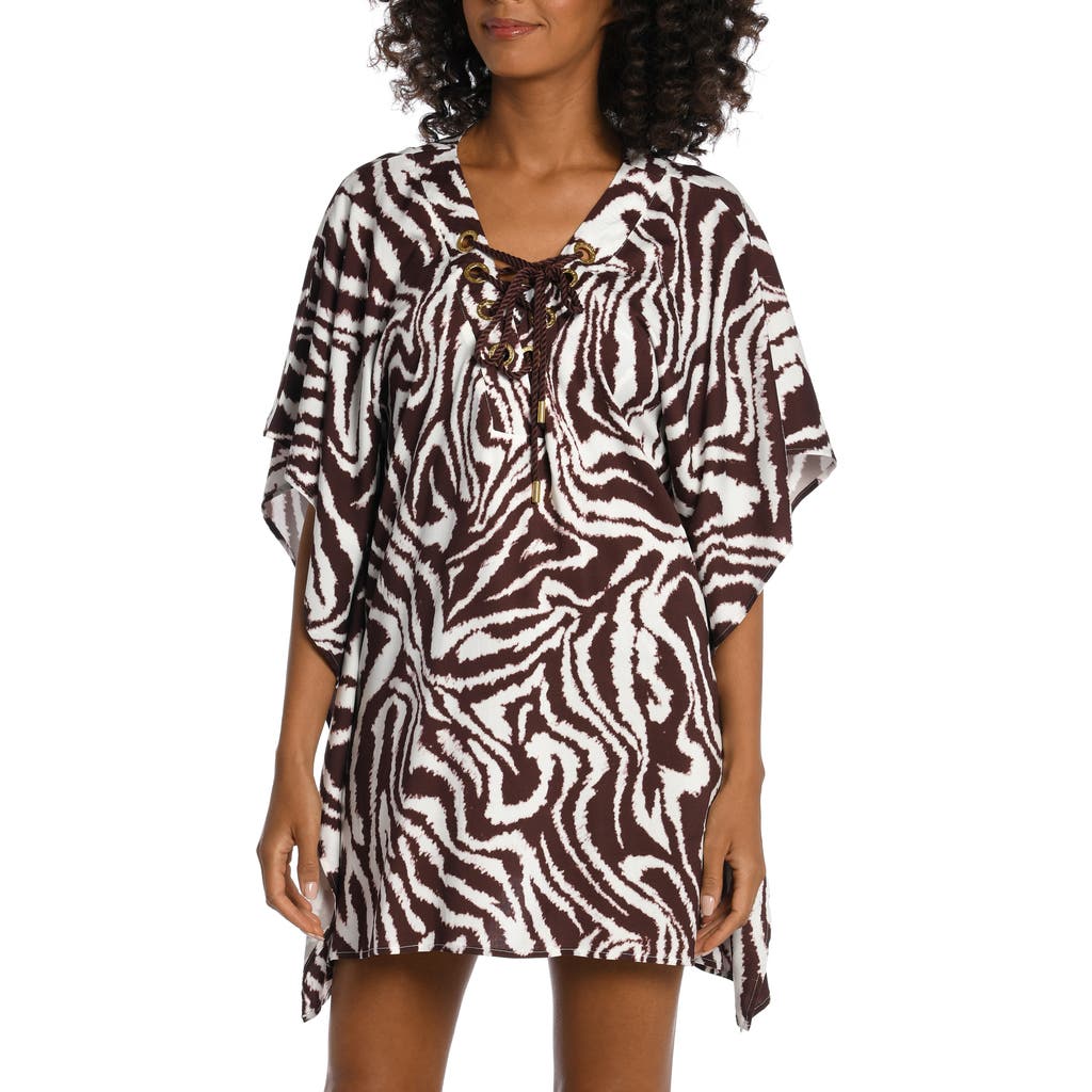 La Blanca Fierce Lace-up Caftan Coverup In Java
