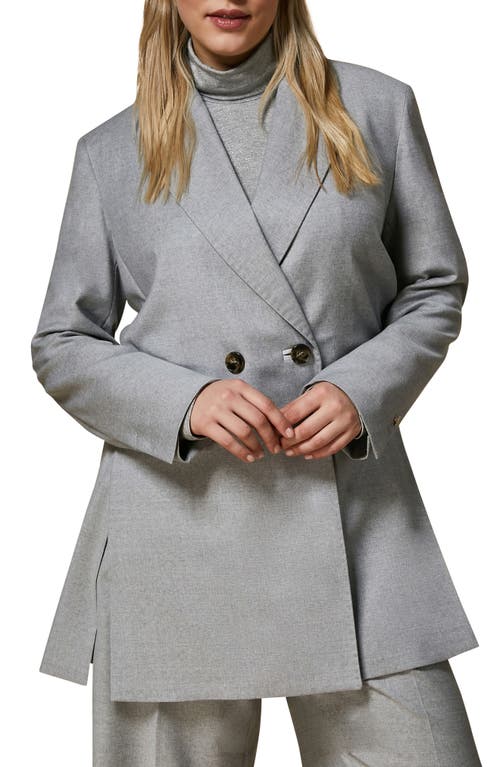 Double Breasted Stretch Wool Blazer in Light Grey