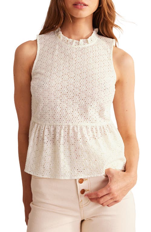 Boden Broderie Anglaise Sleeveless Cotton Peplum Top in Ivory